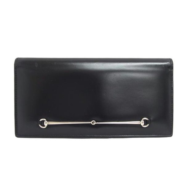 84246 1 Gucci Enamel Leather Bi Fold Long Wallet Black