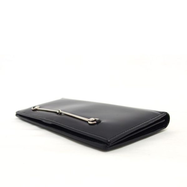 84246 3 Gucci Enamel Leather Bi Fold Long Wallet Black