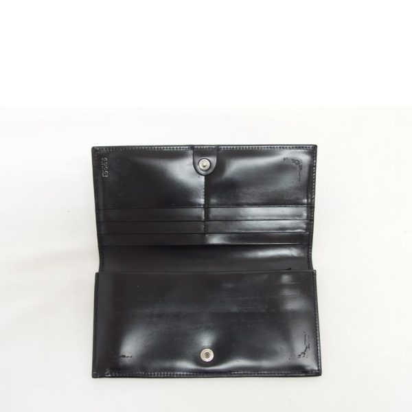 84246 4 Gucci Enamel Leather Bi Fold Long Wallet Black