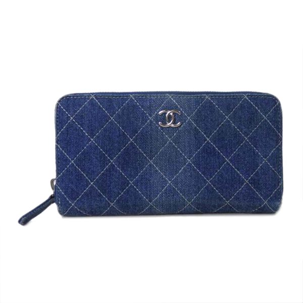 84392 1 Chanel Coco Mark Round Zipper Long Wallet Denim