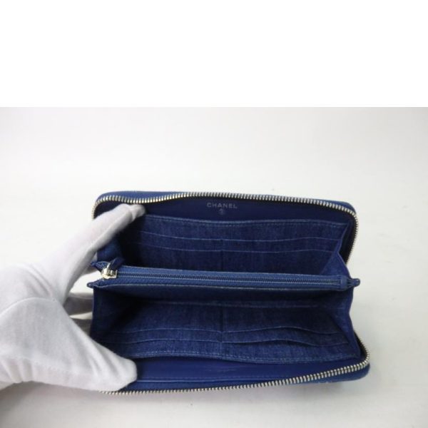 84392 7 Chanel Coco Mark Round Zipper Long Wallet Denim