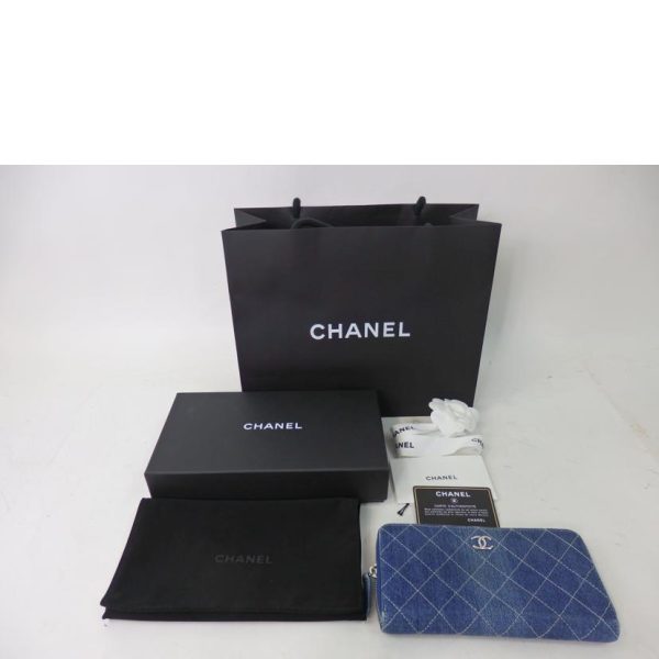 84392 9 Chanel Coco Mark Round Zipper Long Wallet Denim