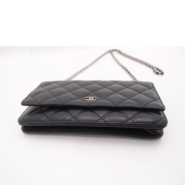 85319 3 Chanel Matelasse Chain Wallet Black