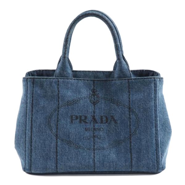 85701 1 PRADA 2Way Handbag Kanapa Denim Silk Screen Logo Bag Black