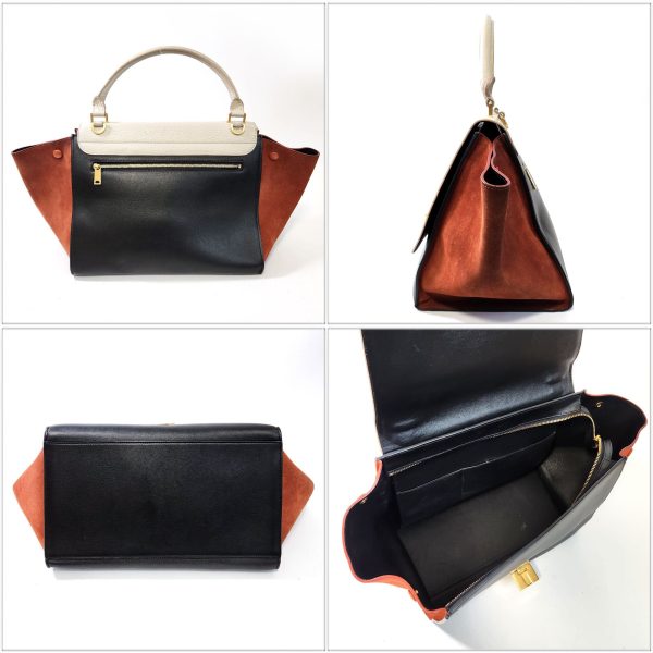 862 2 Celine Trapeze 2WAY Handbag Leather Suede White Brown Black