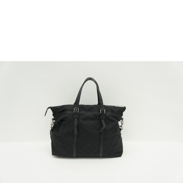 86247 2 Gucci GG Nylon 2 Way Tote Bag Black