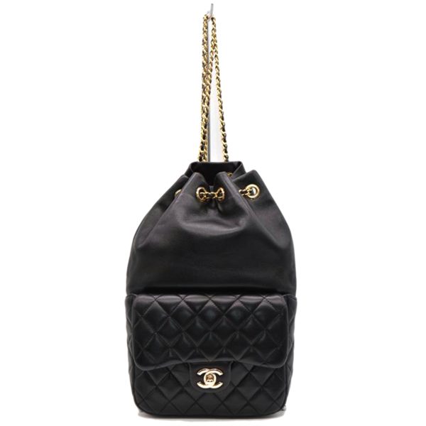 86324 1 Chanel Matrassel Lambskin Twist Lock Chain Backpack Black