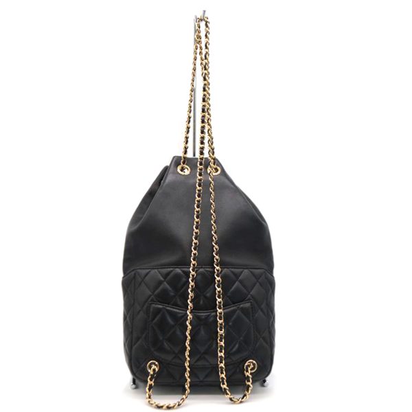 86324 2 Chanel Matrassel Lambskin Twist Lock Chain Backpack Black