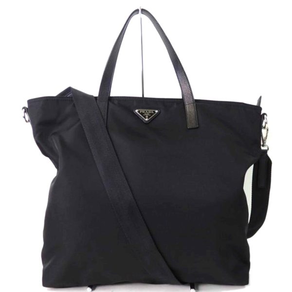 86389 1 Prada Logo Plate 2WAY Nylon Handbag Black