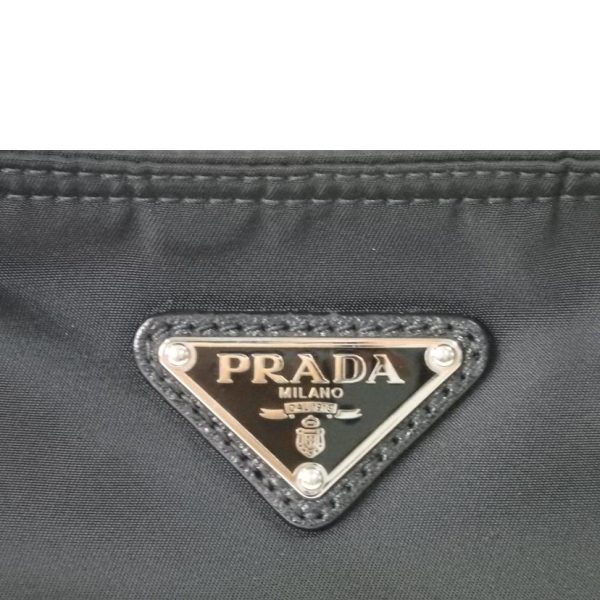 86389 7 Prada Logo Plate 2WAY Nylon Handbag Black