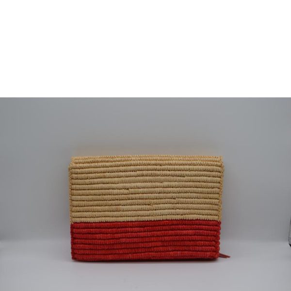 86393 2 Balenciaga Raffia Straw Clutch Bag Natural Red