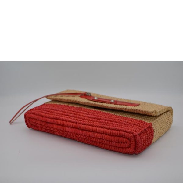 86393 3 Balenciaga Raffia Straw Clutch Bag Natural Red