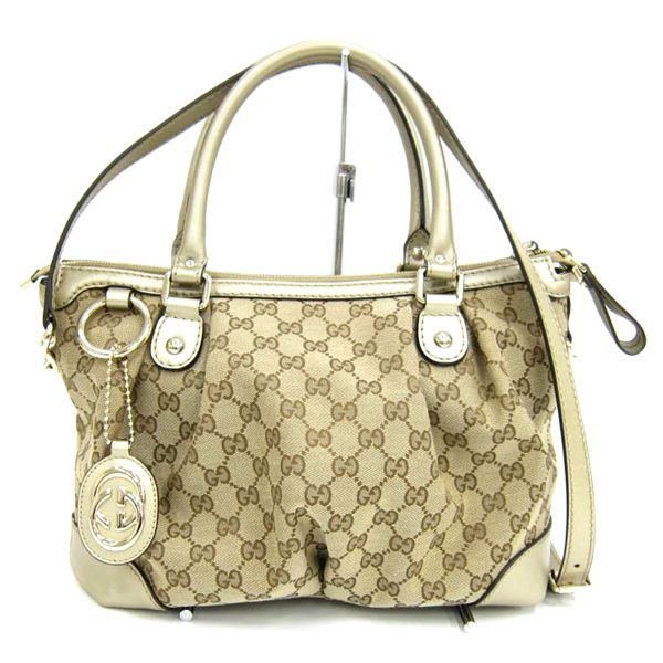 86409 1 Gucci GG Canvas 2Way Handbag Beige