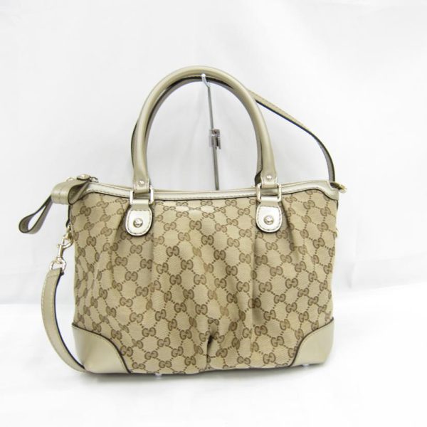 86409 2 Gucci GG Canvas 2Way Handbag Beige