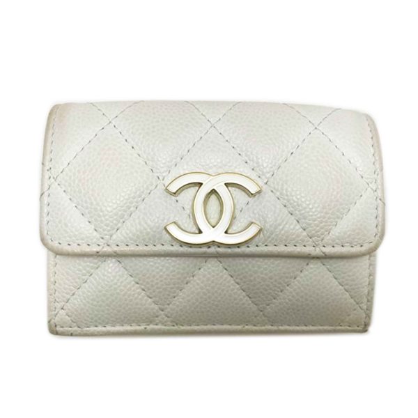 86520 1 Chanel Caviar Skin Small Flap Wallet Off White