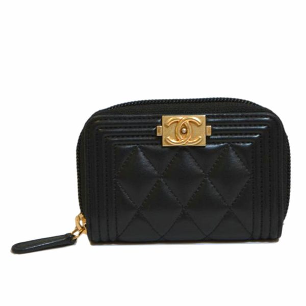 86720 1 CHANEL Lambskin Boy Chanel Coin Case Black