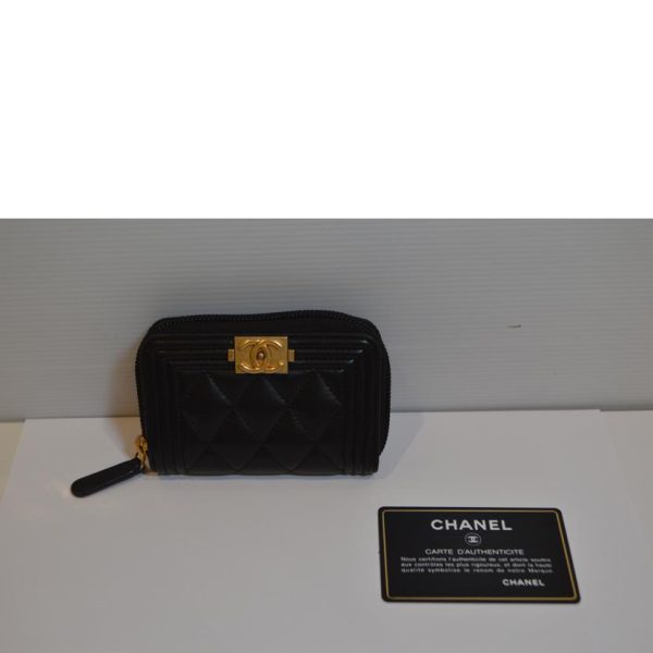 86720 5 CHANEL Lambskin Boy Chanel Coin Case Black