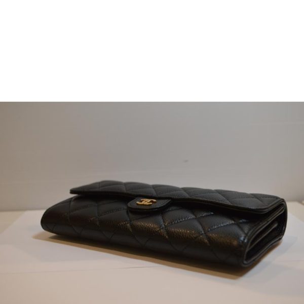 86737 3 CHANEL Matelasse Caviar Skin Coco Mark Long Wallet Black