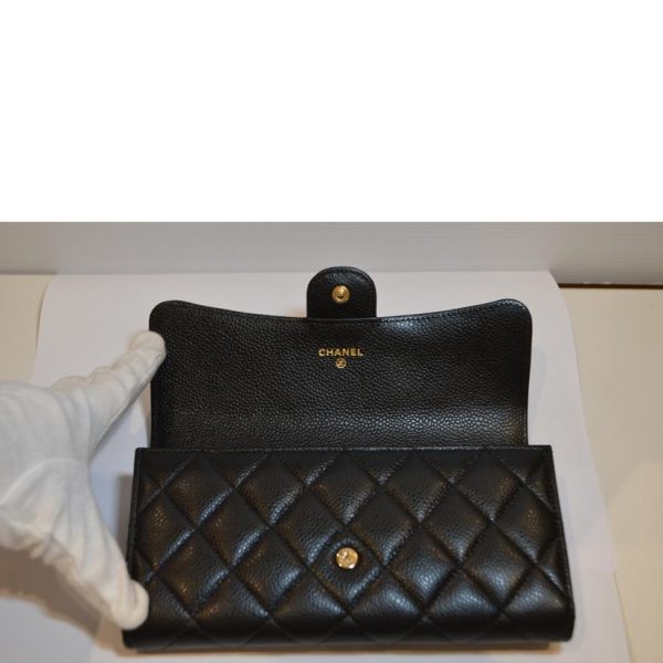 86737 4 CHANEL Matelasse Caviar Skin Coco Mark Long Wallet Black