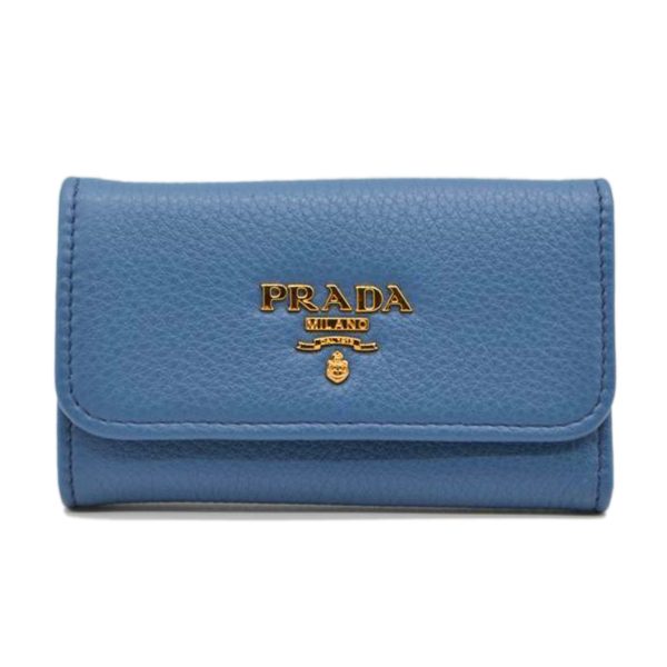 86744 1 PRADA Prada Vitello Grain Leather Key Case Bag Cobalt