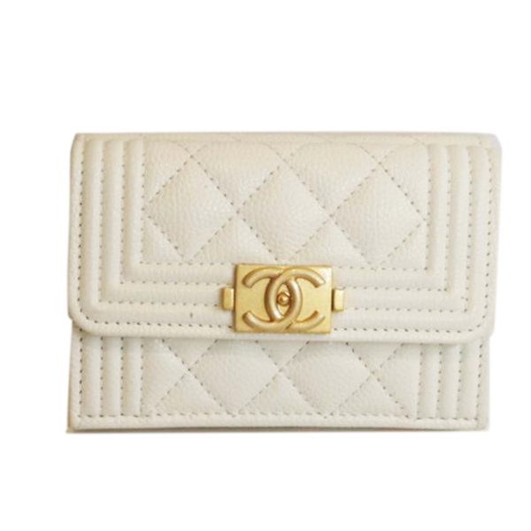 86761 1 Chanel Boy Wallet Caviar White