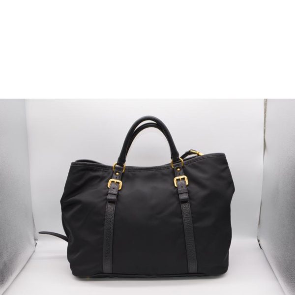 86908 2 PRADA Prada Tessuto Nylon Vitello 2way Leather Handbag Black