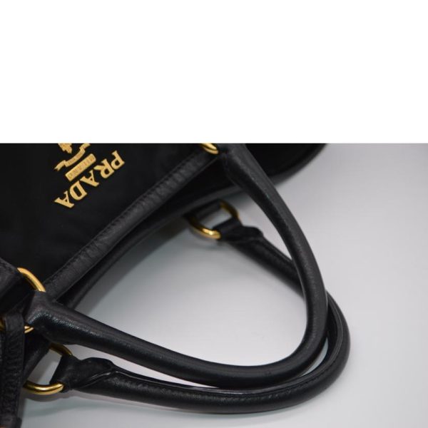 86908 4 PRADA Prada Tessuto Nylon Vitello 2way Leather Handbag Black