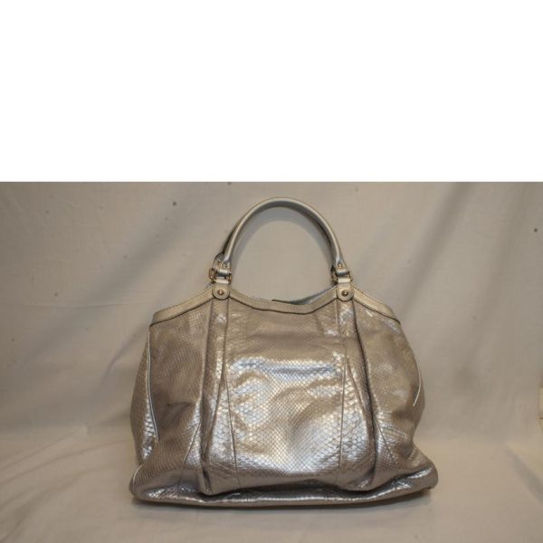 87032 2 Gucci Python Leather Sookie Silver Tote Bag