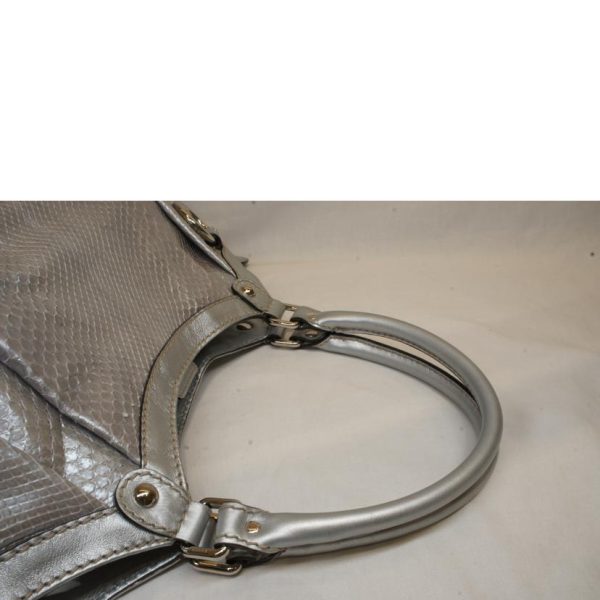 87032 4 Gucci Python Leather Sookie Silver Tote Bag