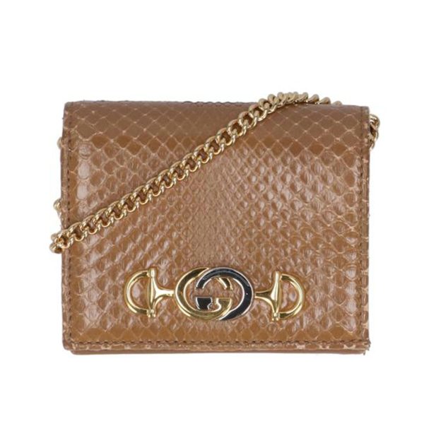 87619 1 Gucci Zumi Python Chain Wallet Brown