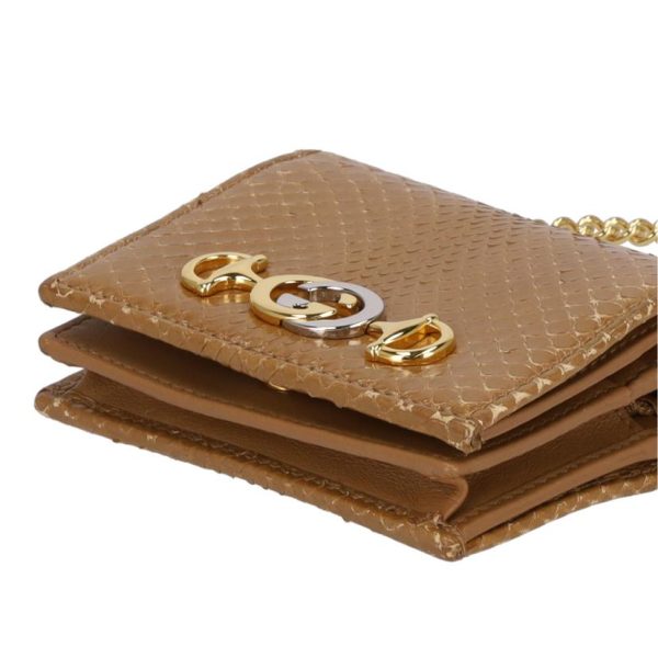 87619 3 Gucci Zumi Python Chain Wallet Brown