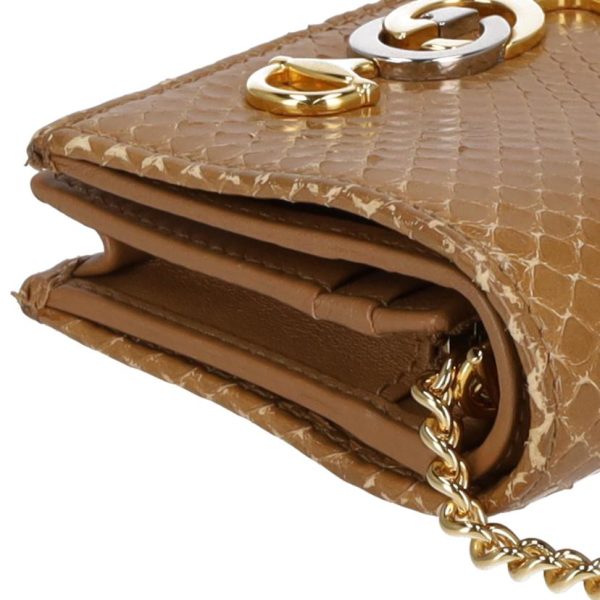 87619 8 Gucci Zumi Python Chain Wallet Brown