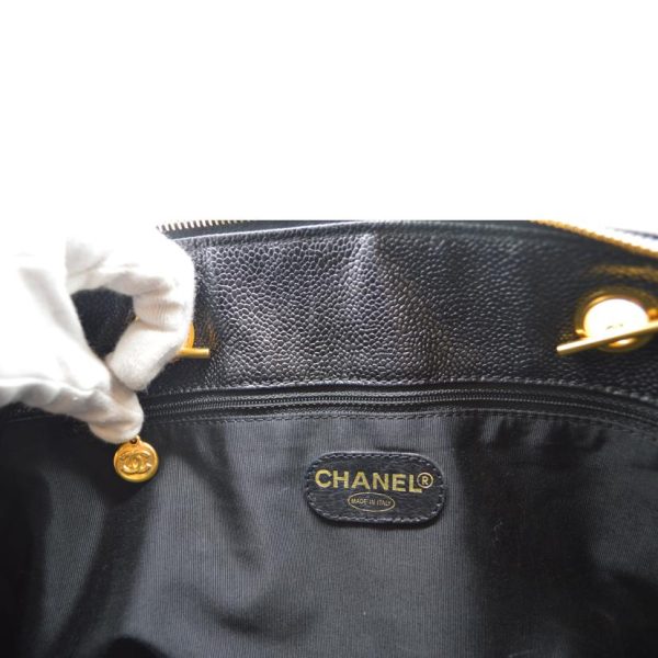 87657 6 Chanel BIC COCO MARK Caviar Skin Chain Shoulder Tote Bag Black