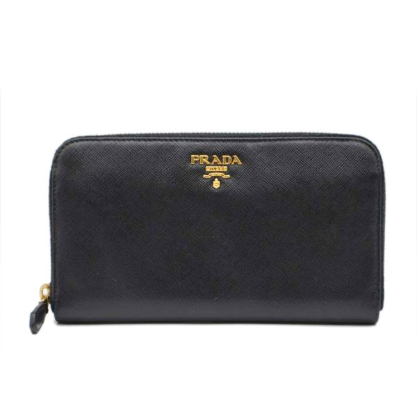 87817 1 Prada Saffiano Round Zipper Long Wallet Nero