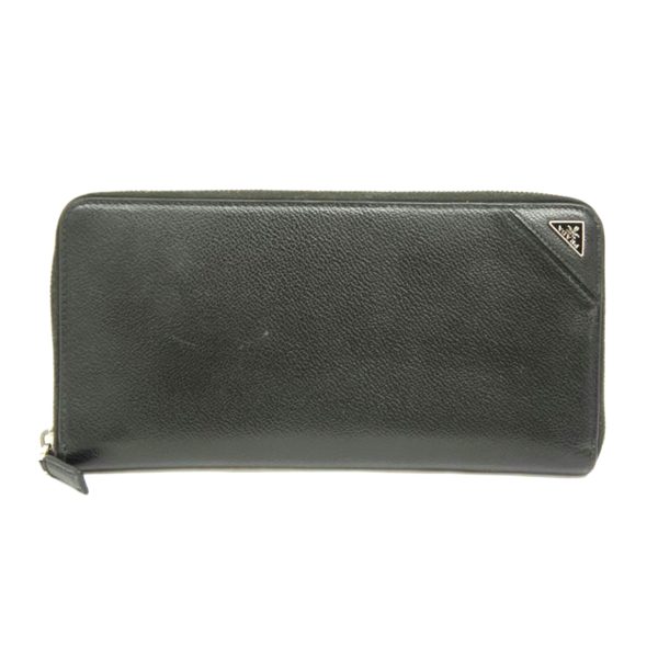 88062 1 Prada Saffiano Organizer Round Zipper Wallet Black