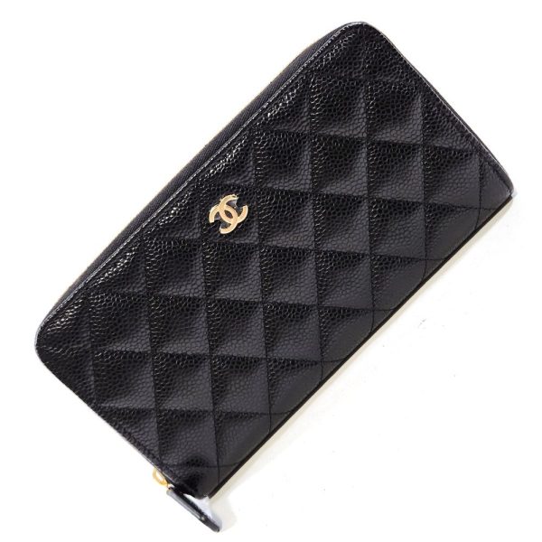 883 1 CHANEL Classic Long Zip Wallet Caviar Leather Black