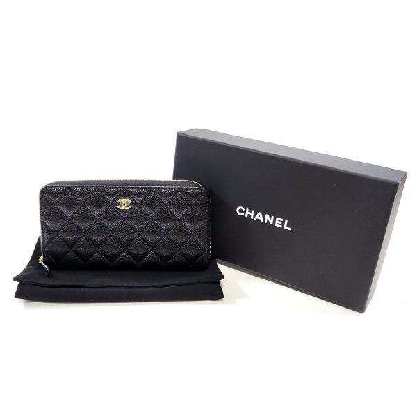 883 9 CHANEL Classic Long Zip Wallet Caviar Leather Black