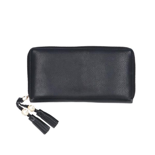 88462 1 Gucci Leather Round Zipper Long Wallet Black