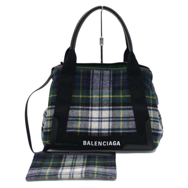 88605 1 Balenciaga Navy Cabas Gingham Check Tote Bag Black