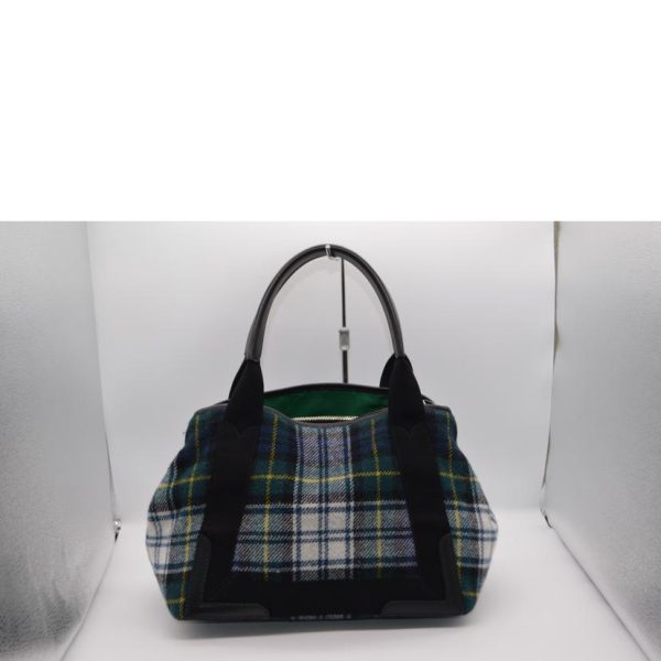 88605 2 Balenciaga Navy Cabas Gingham Check Tote Bag Black