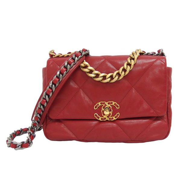 89371 1 Chanel 19 Lambskin Chain Shoulder Bag Red