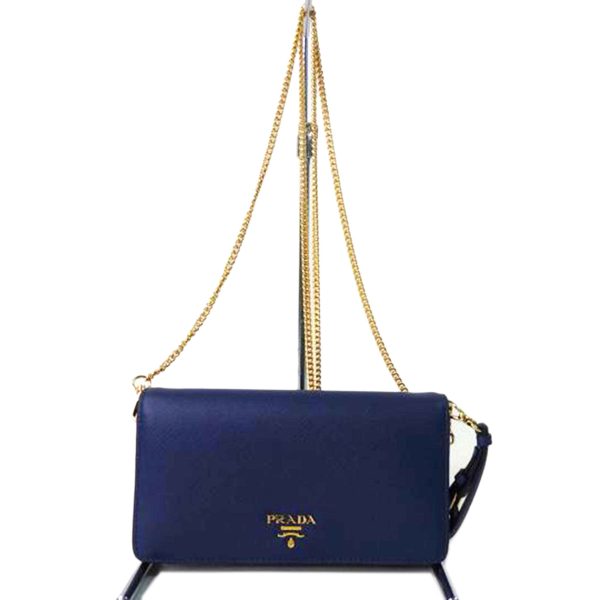 89588 1 Prada Saffiano Chain Wallet Shoulder Bag Bluette