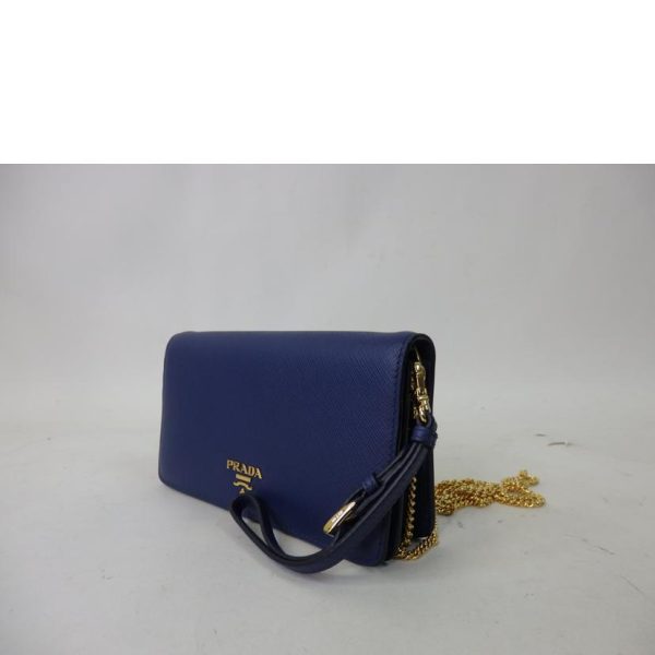 89588 3 Prada Saffiano Chain Wallet Shoulder Bag Bluette