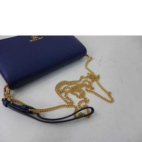 89588 5 Prada Saffiano Chain Wallet Shoulder Bag Bluette