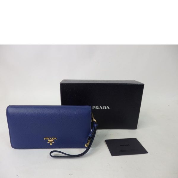 89588 7 Prada Saffiano Chain Wallet Shoulder Bag Bluette