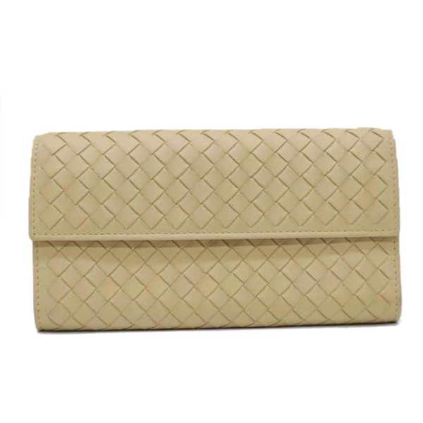 89641 1 Bottega Veneta Intrecciato Continental Leather Long Wallet Beige