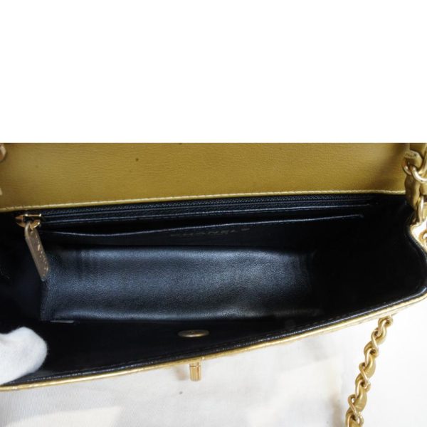 89753 5 Chanel Gold Croco Embossed Single Flap Chain Shoulder Bag Black