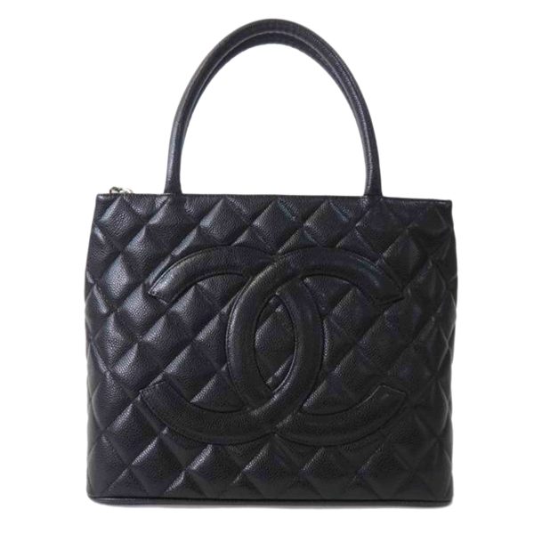 89757 1 Chanel Handbag Caviar Skin Reproduction Tote Black