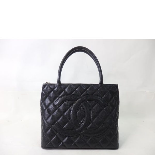 89757 2 Chanel Handbag Caviar Skin Reproduction Tote Black