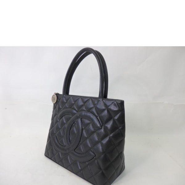 89757 4 Chanel Handbag Caviar Skin Reproduction Tote Black